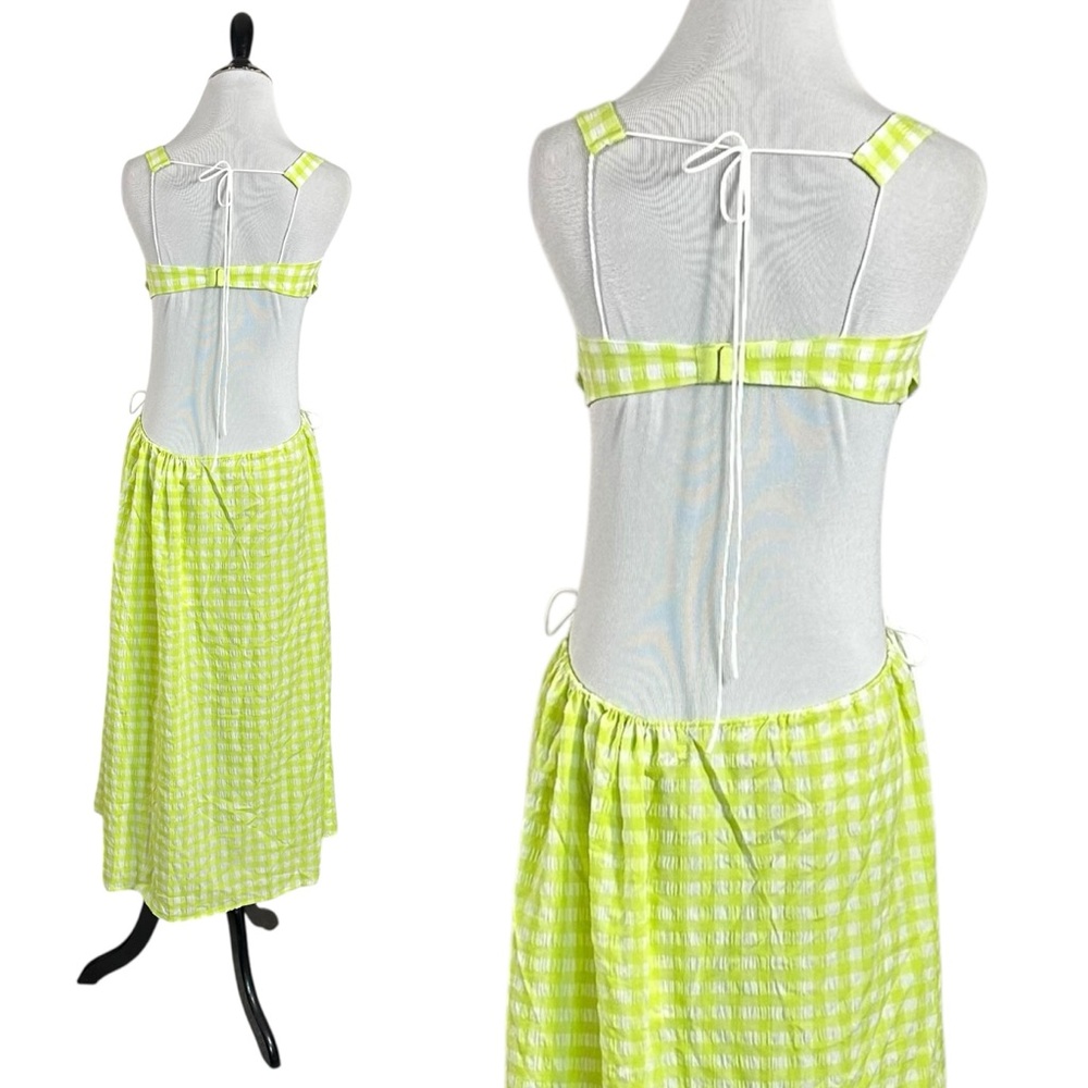 For Love & Lemons Maureen Midi Dress Size Small Neon Green Gingham Cut Out NWT - Picture 12 of 15